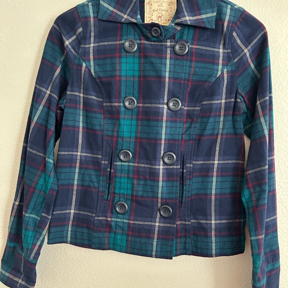 Red Camel Tartan Double-Breasted Coat